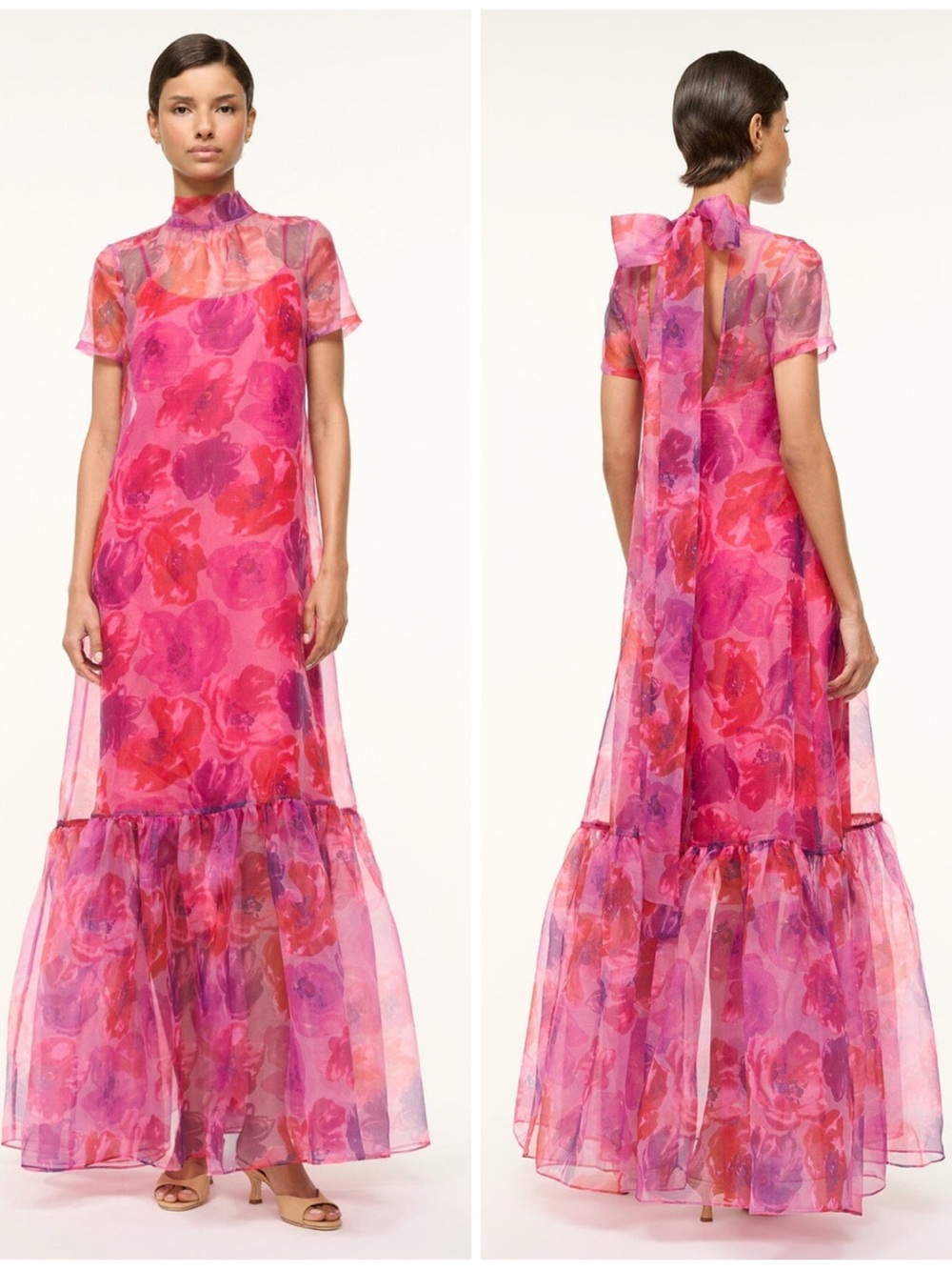Staud Calluna Dress Magenta Painted Floral Size XL